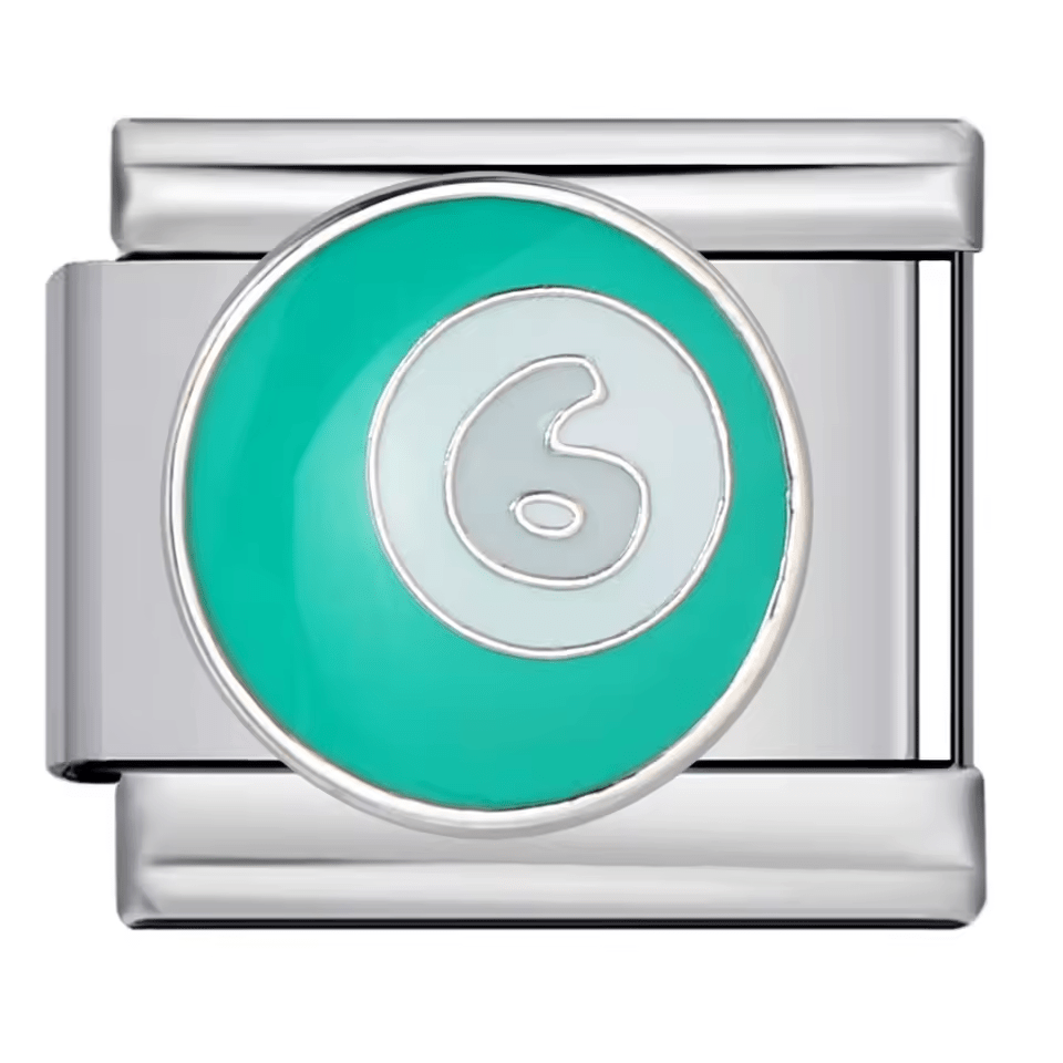 6 ball billiards Italian charm 9mm green enamel