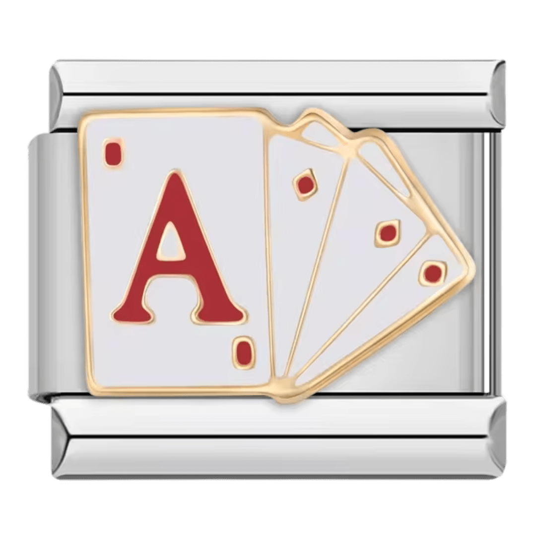 Ace of Diamonds playing cards fanned out gold outline 9mm Italian charm
