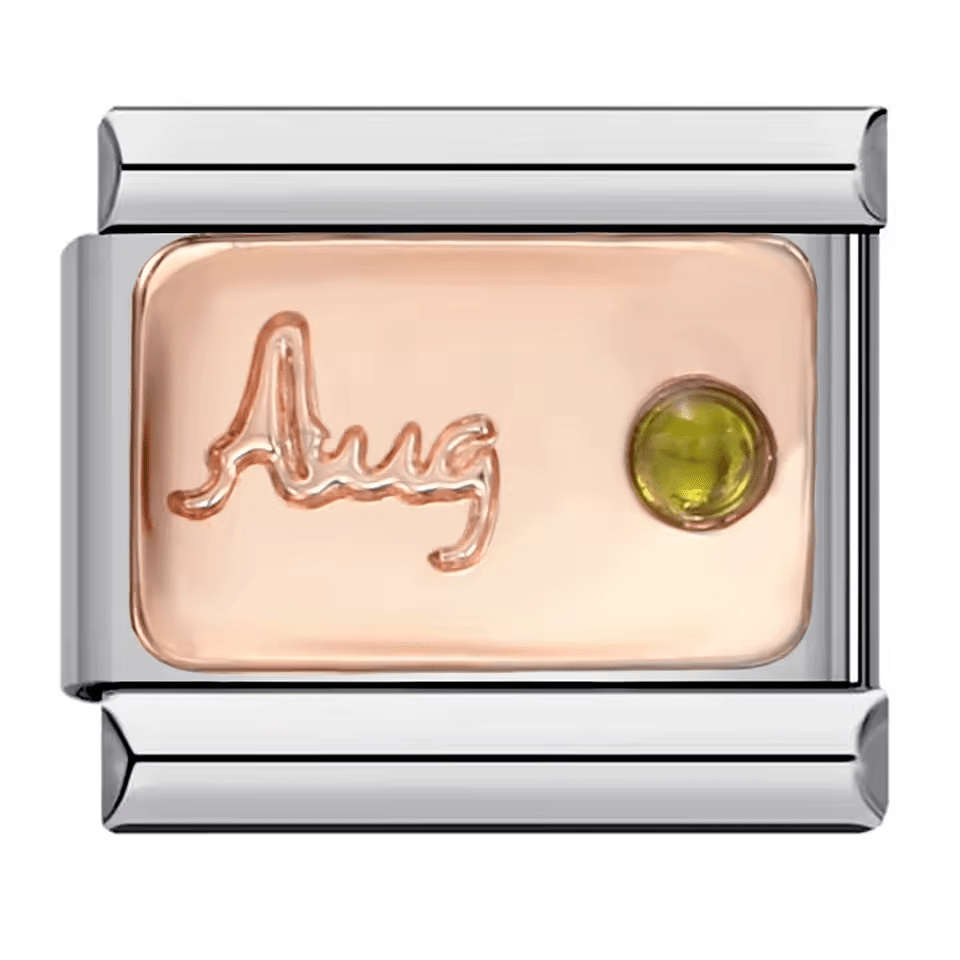 August birthstone Italian charm 9mm with green peridot-style stone