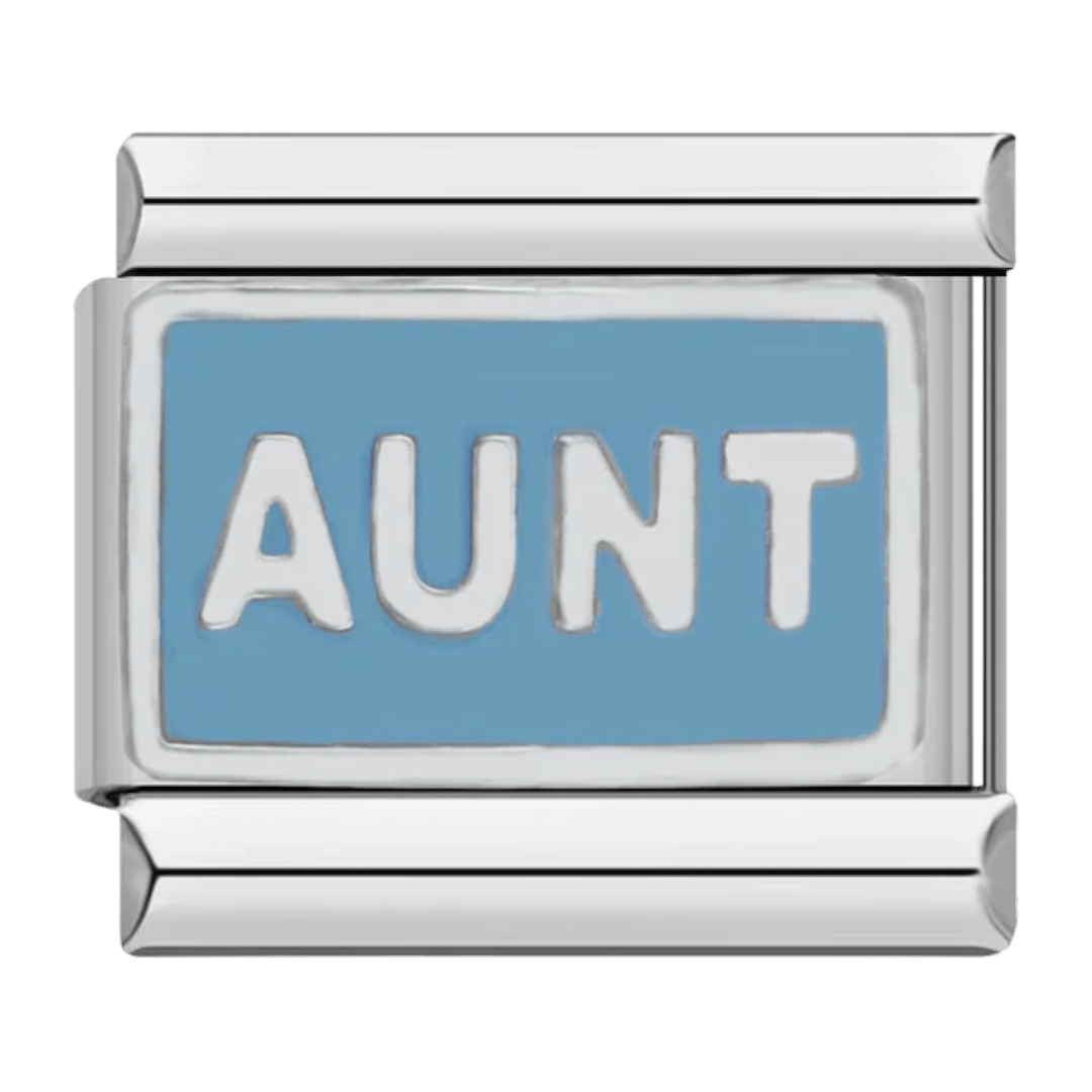 Aunt family Italian charm 9mm light blue enamel with white lettering