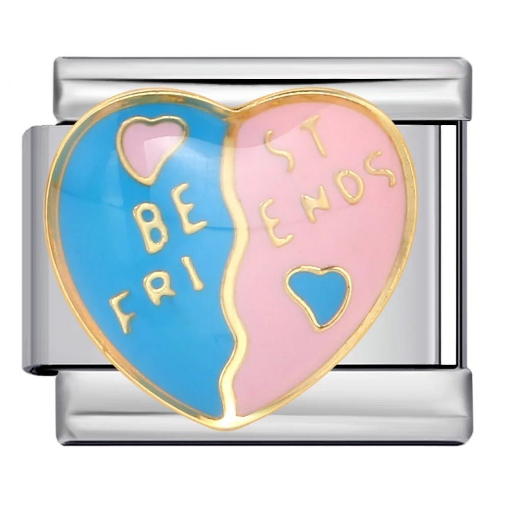 Best friends split heart Italian charm 9mm friendship bracelet link