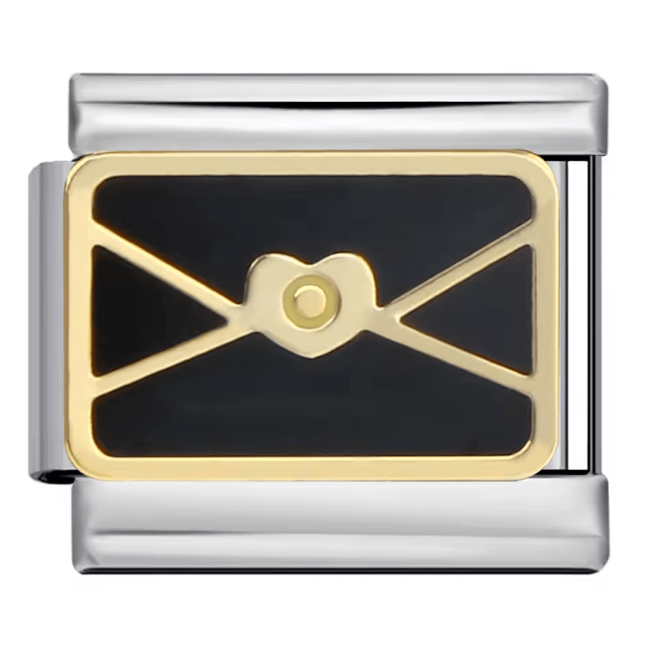 Black envelope Italian charm 9mm gold outline
