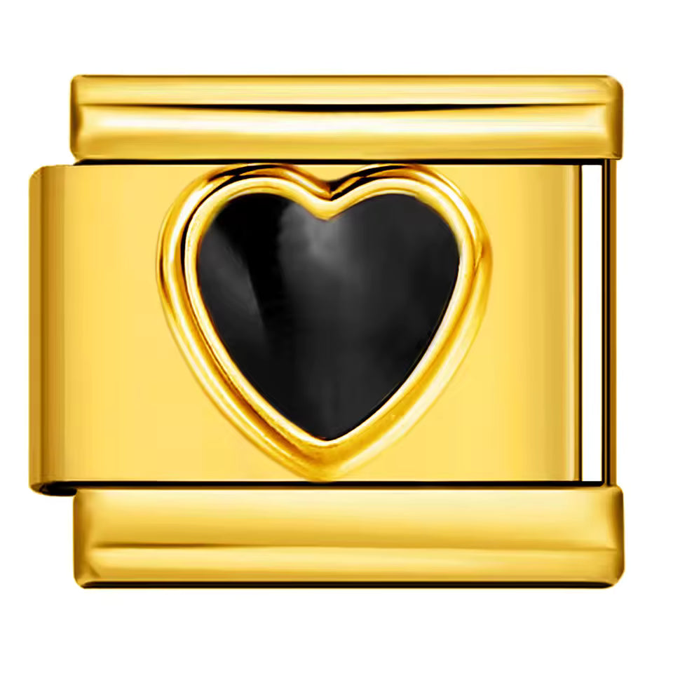 Black heart Italian charm 9mm Gold