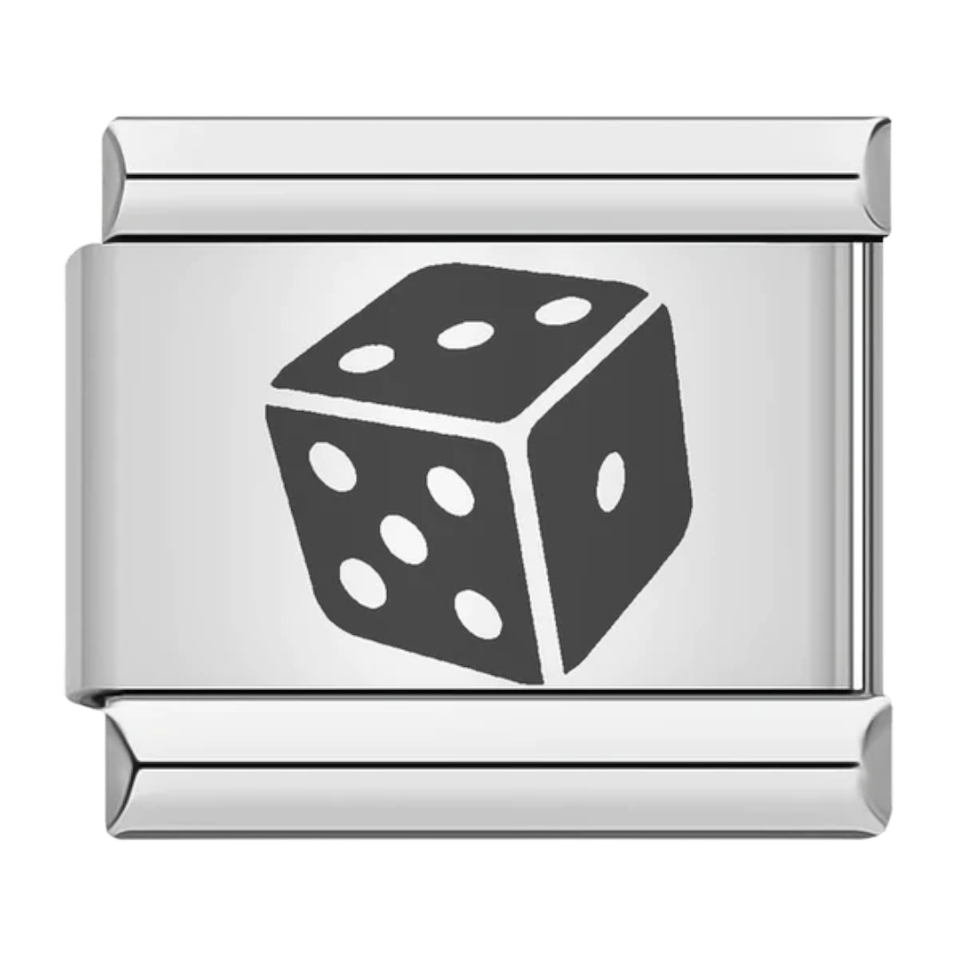 Black rolling dice with white dots game design 9mm Italian charm