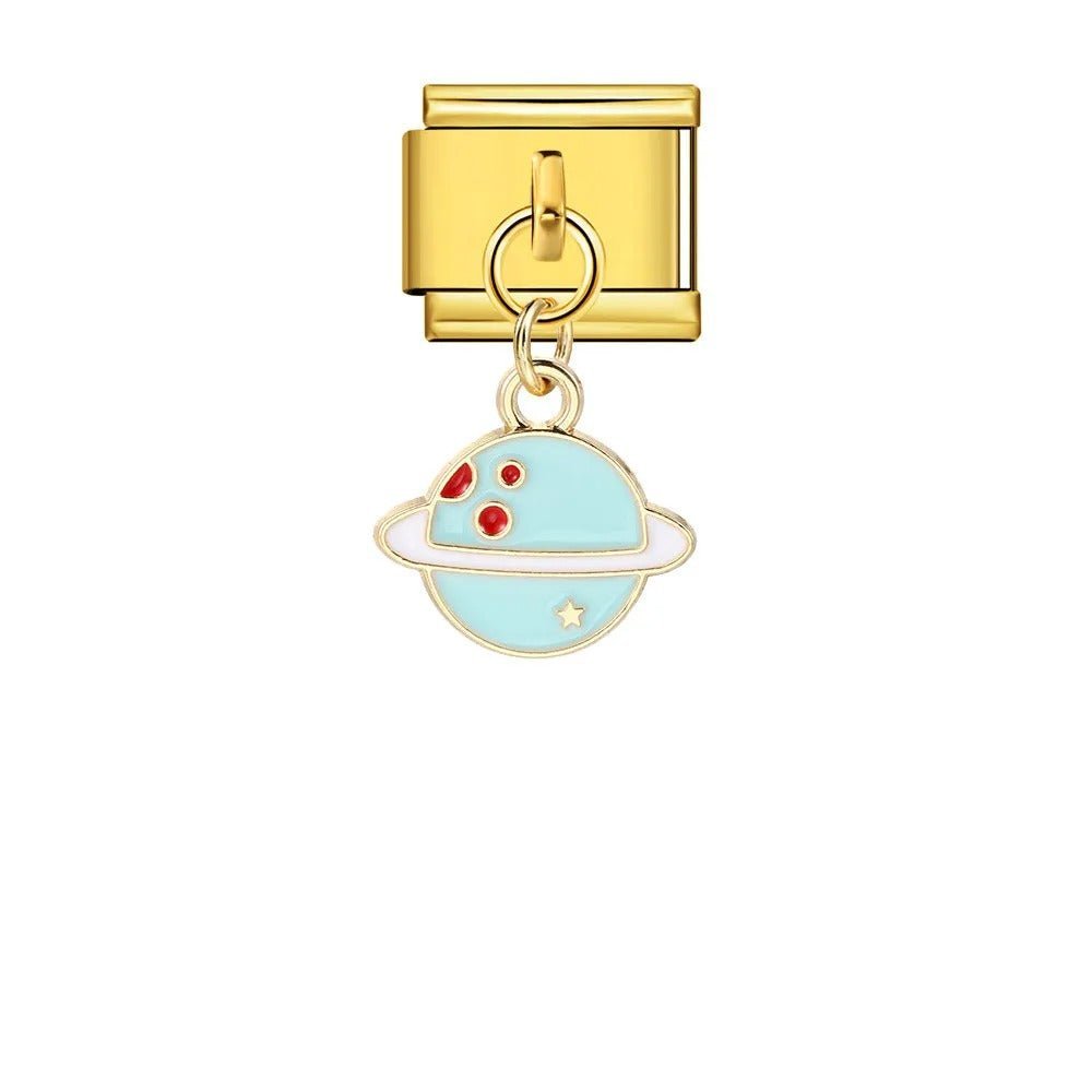 Blue hanging planet dangle Italian charm 9mm space planet Italian charm Gold