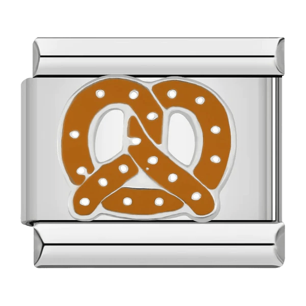 Brown pretzel with salt accents raised 9mm Italian charm