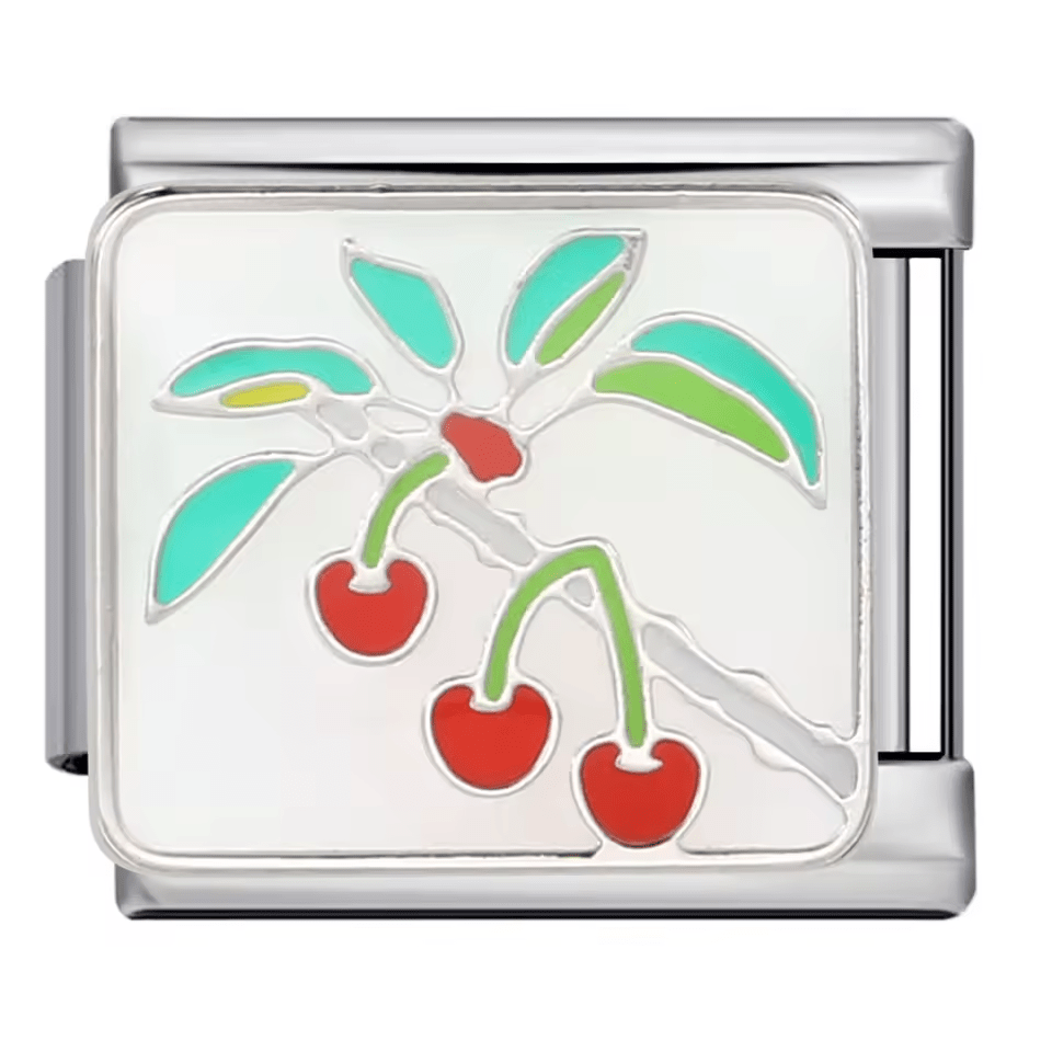 Cherries 9mm Italian charm with red enamel cherry design