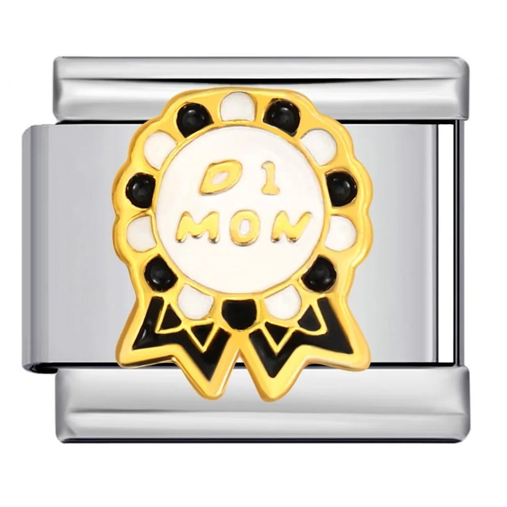 D1 Mom Italian charm 9mm gold award ribbon bracelet link