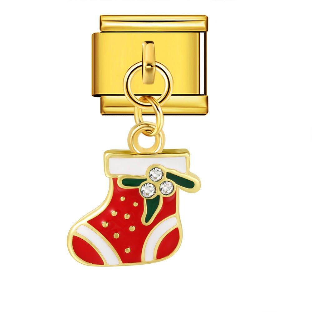 Dangling Christmas stocking Italian charm 9mm