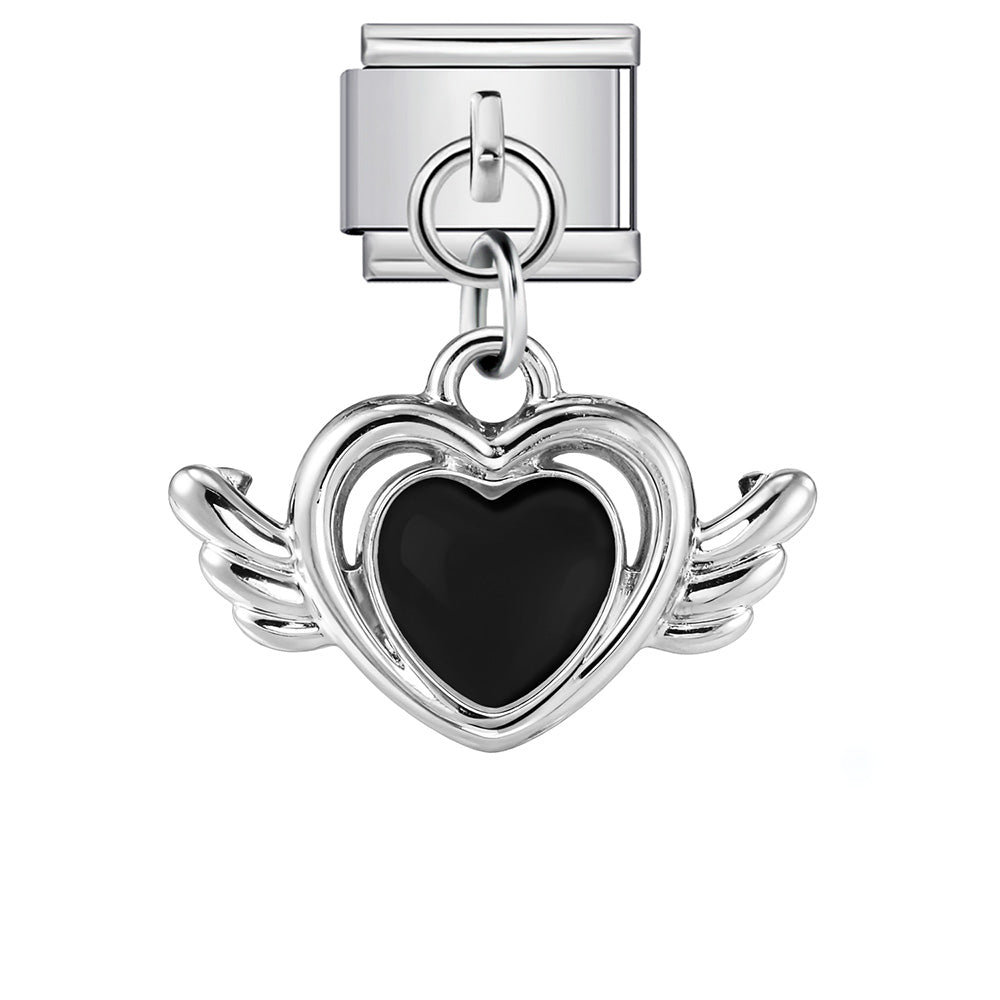 Dangling black heart 9mm Italian charm by Charmette compatible with all Italian charm bracelets