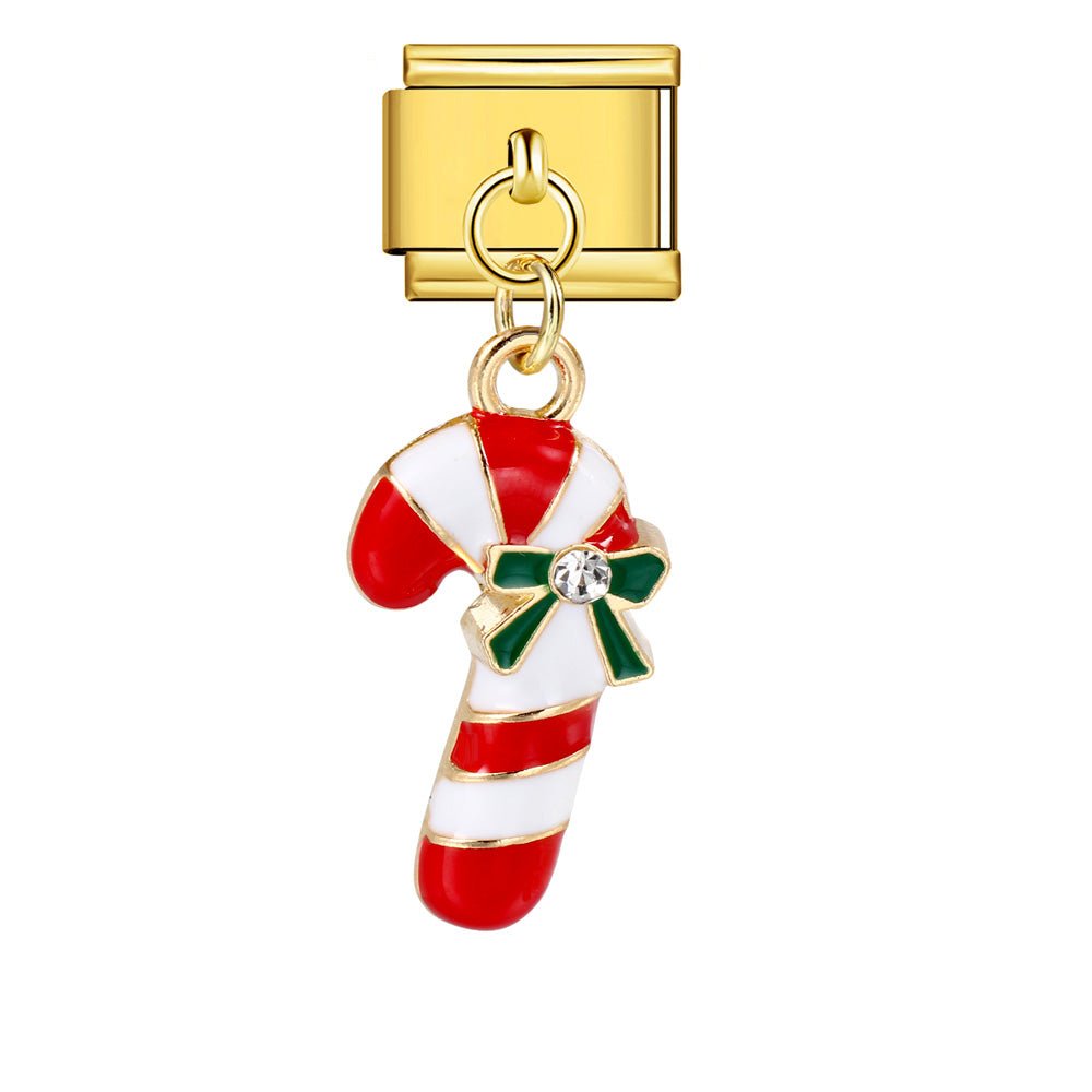 Dangling candy cane Italian charm 9mm Gold