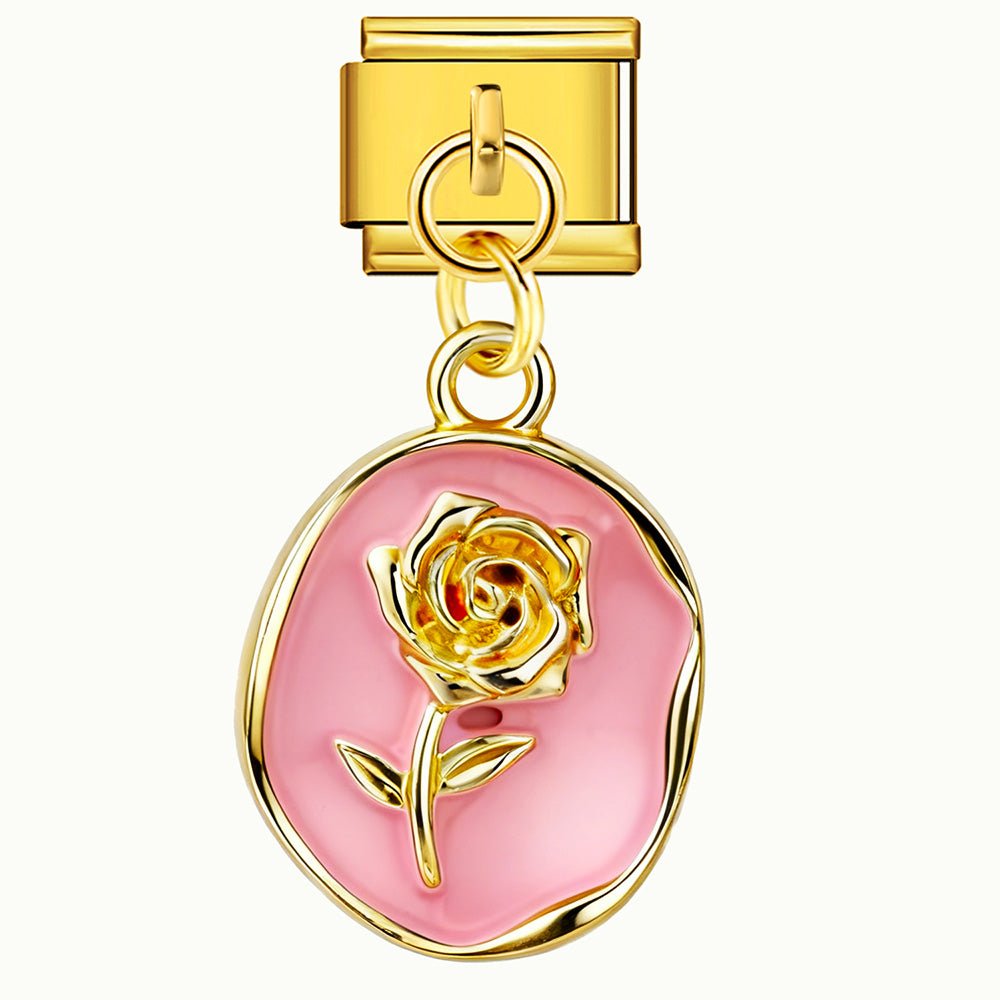 Dangling rose 9mm Italian charm by Charmette compatible with all Italian charm bracelets