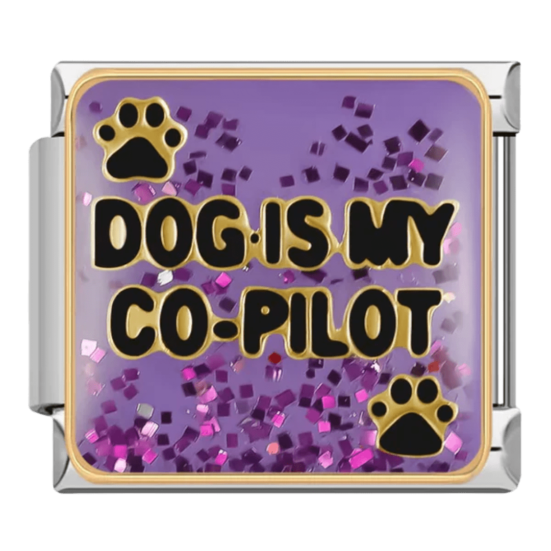 Dog Is My Co-Pilot paw print purple glitter 9mm Italian charm