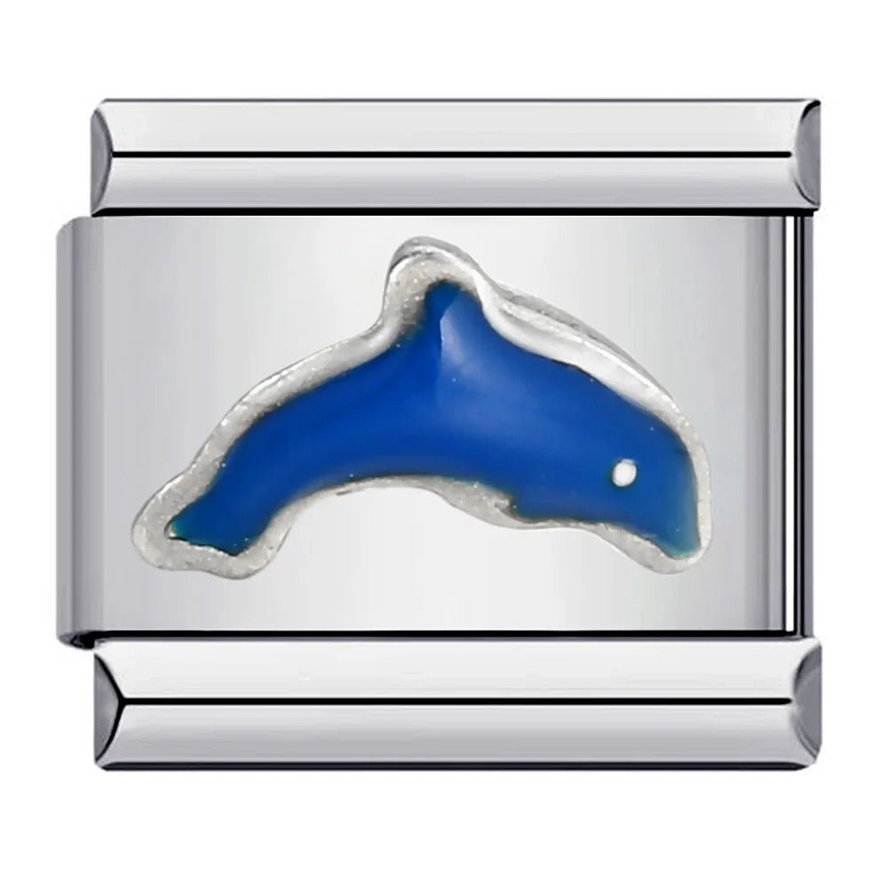 Dolphin Italian charm 9mm blue enamel design