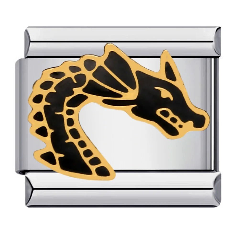 Dragon Italian charm 9mm black and gold design