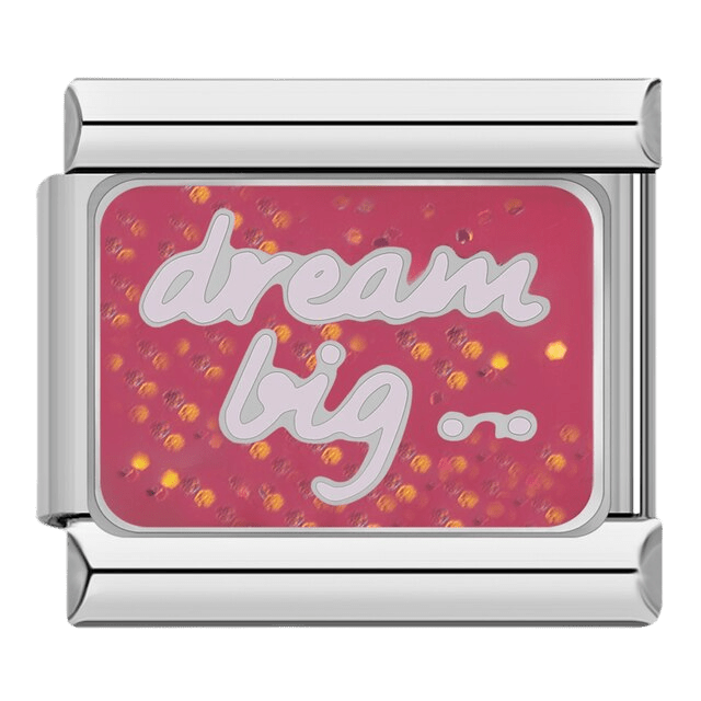 Dream Big white script on pink glitter background 9mm Italian charm