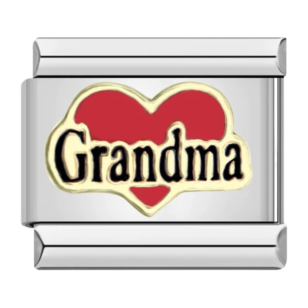 Grandma red heart family Italian charm 9mm with gold-tone lettering