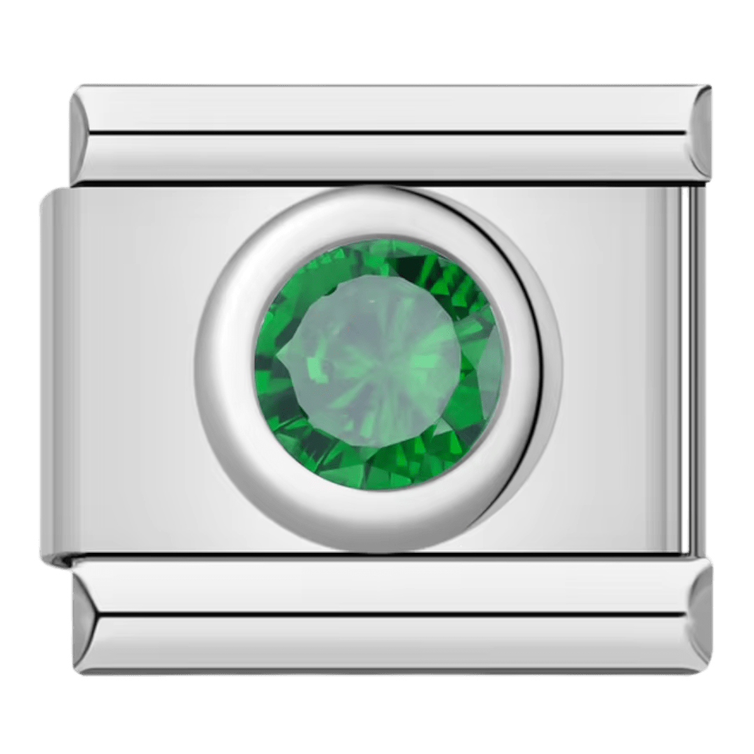 Green gemstone Italian charm – 9mm modular bracelet link by Charmette
