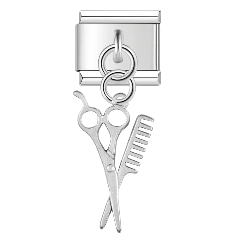 Hair scissors and comb dangle Italian charm 9mm hairstylist barber charm for Italian charm bracelet
