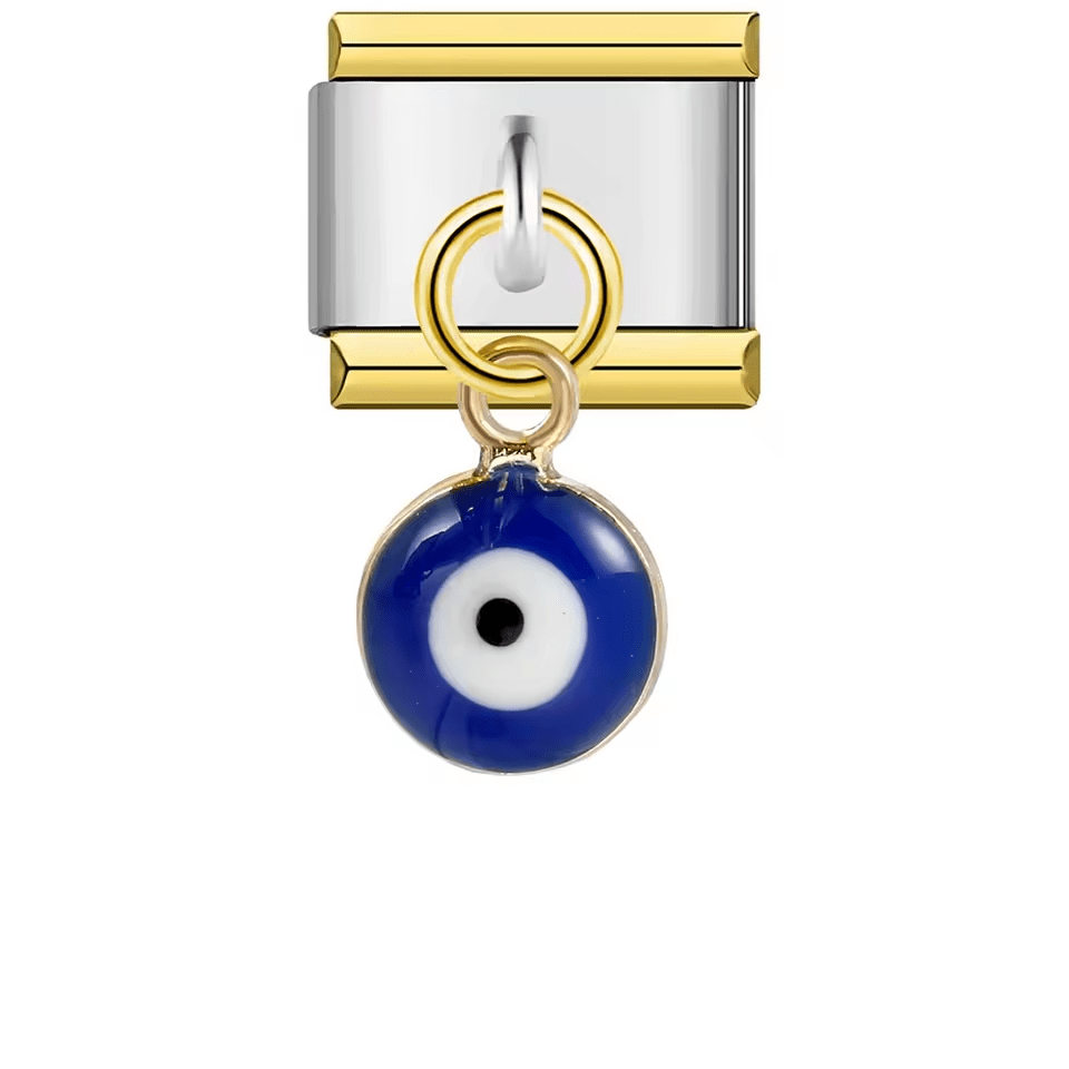 Hanging blue evil eye Italian charm 9mm Gold