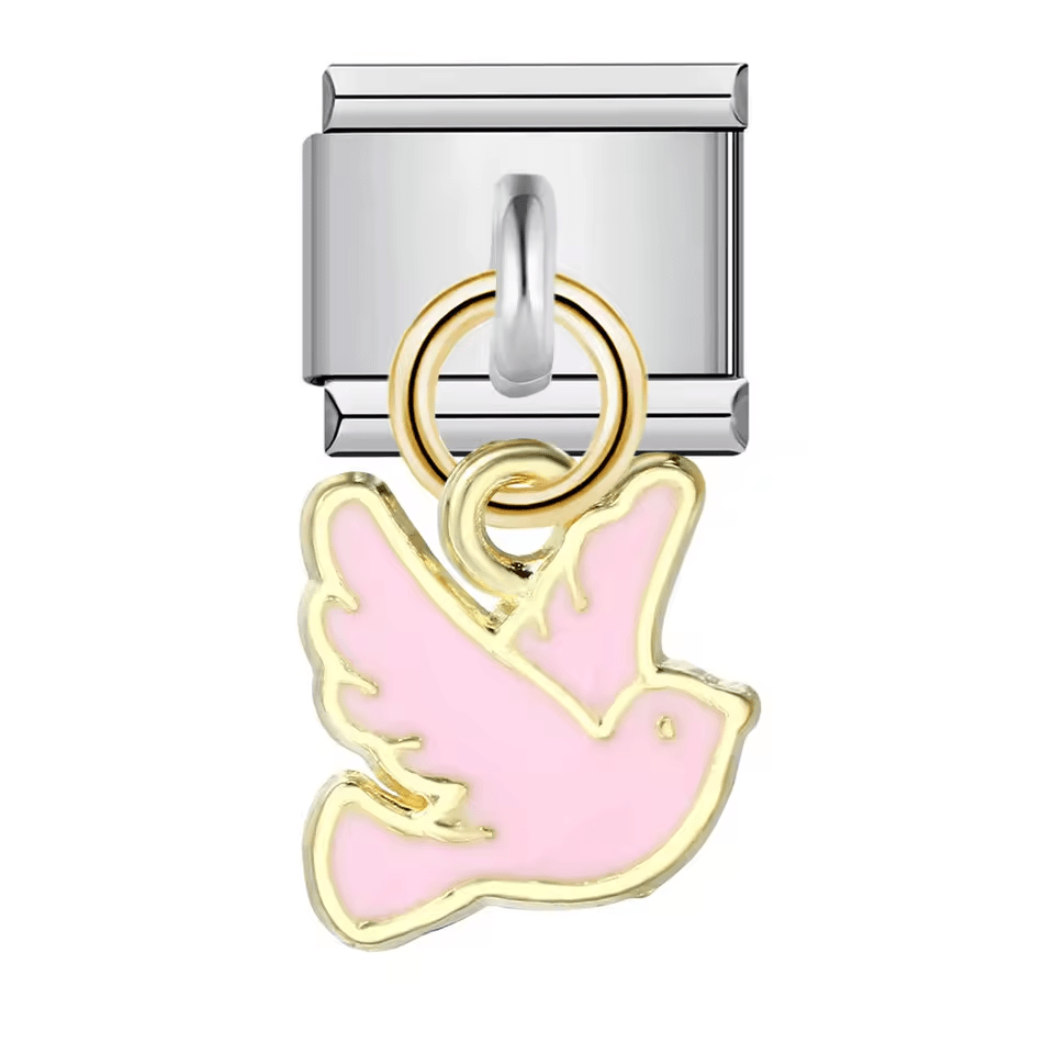 Hanging pink bird Italian charm 9mm dangling bird design