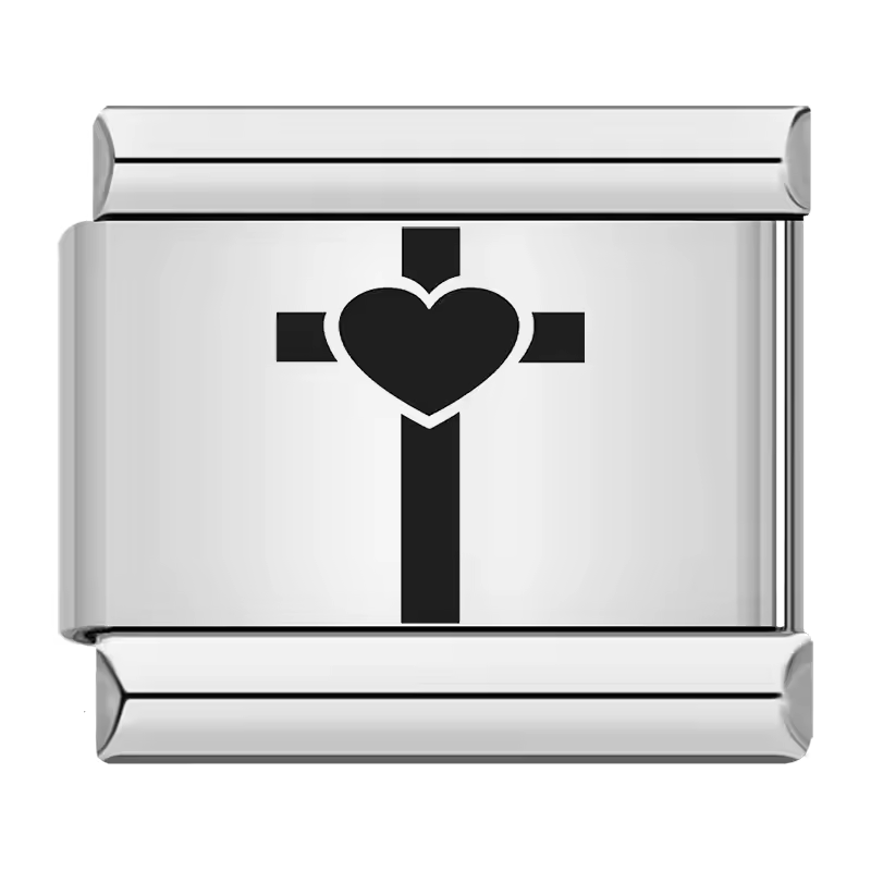 Heart cross Italian charm 9mm faith love design