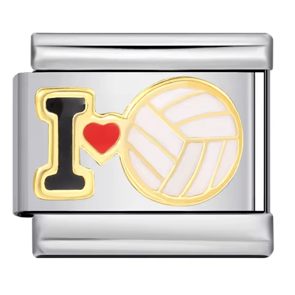 I love volleyball Italian charm 9mm with heart and volleyball