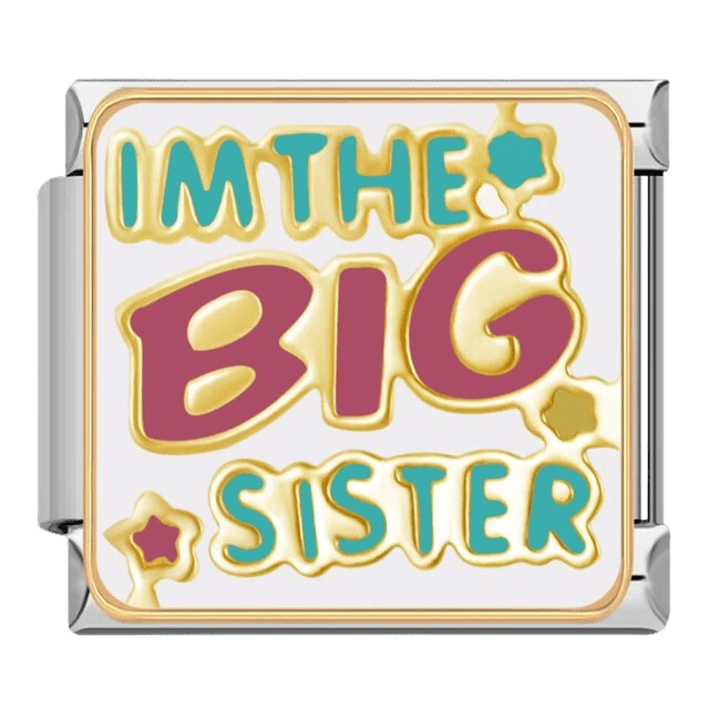 I'm The Big Sister family Italian charm 9mm colorful lettering with flower and star accents