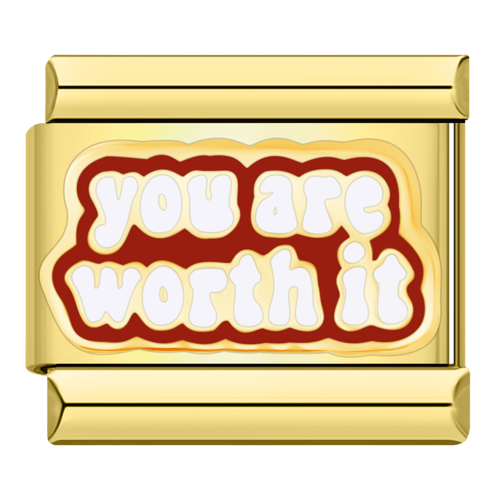 Inspirational You Are Worth It Italian charm 9mm with enamel finish custom bracelet jewelry from Charmette