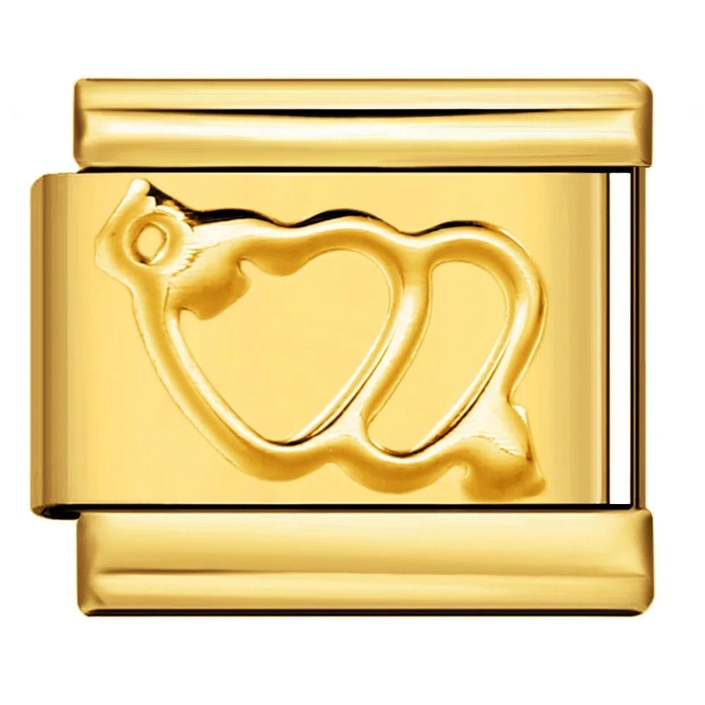 Interlocking hearts Italian charm 9mm stainless steel bracelet link Gold