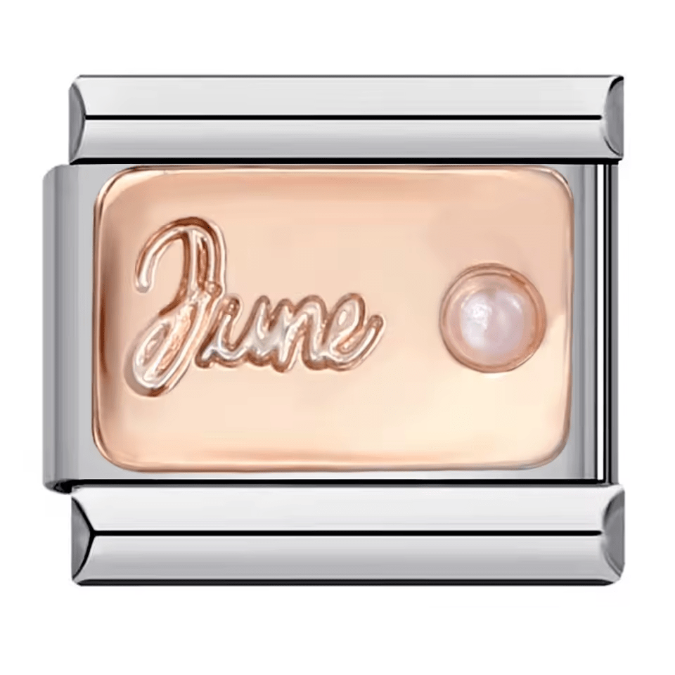 June birthstone Italian charm 9mm with pearl-style accent