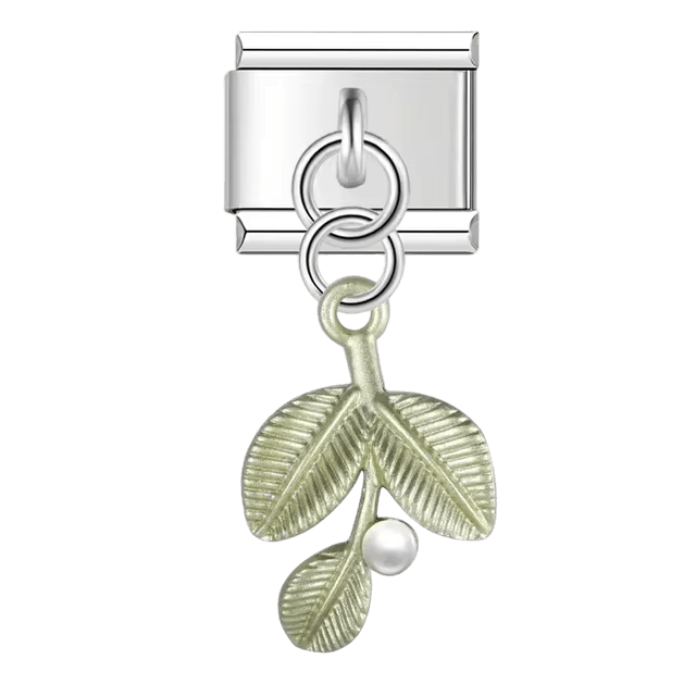 Leaf branch dangle Italian charm 9mm botanical charm for Italian charm bracelet