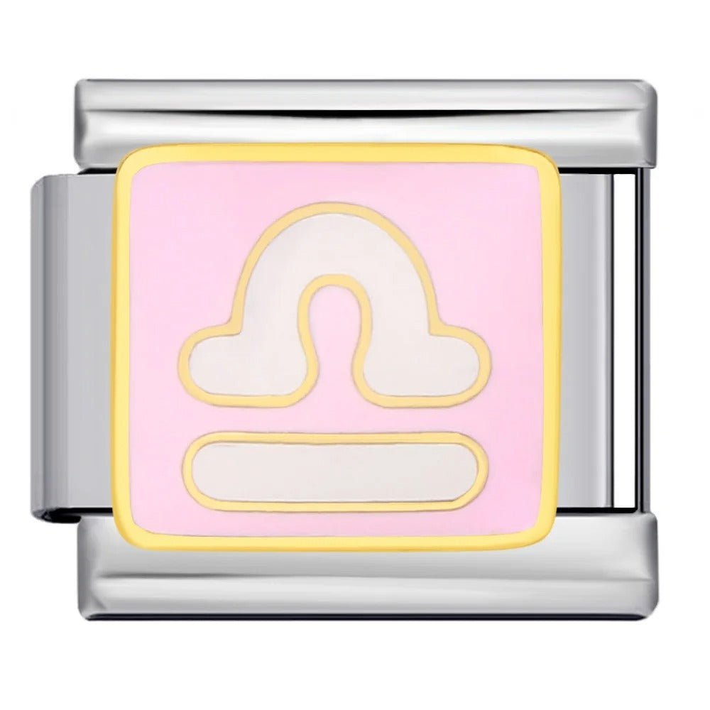 Libra zodiac symbol Italian charm 9mm pink background astrology charm