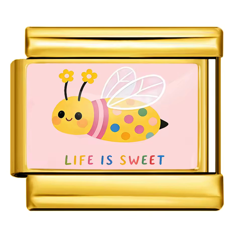 Life is sweet bee Italian charm 9mm Gold