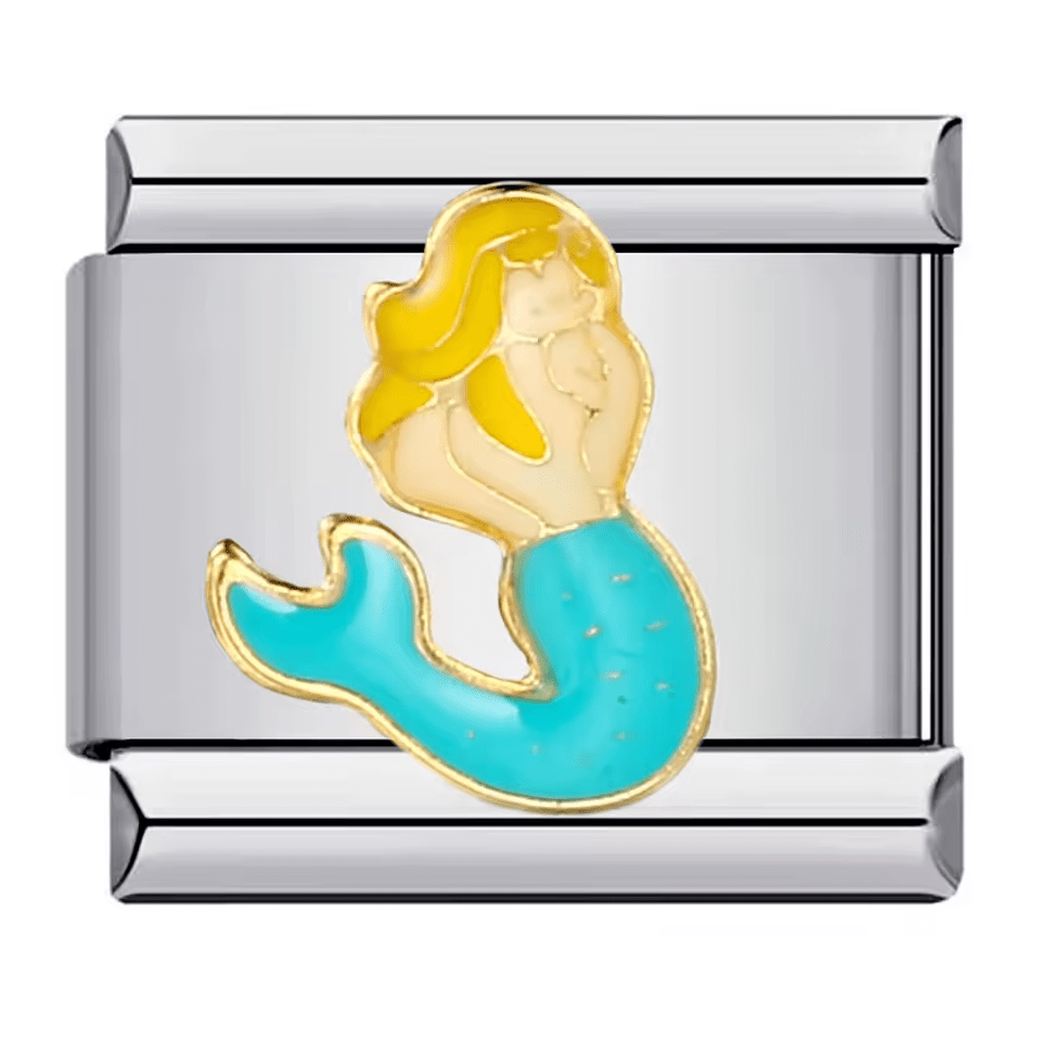 Mermaid Italian charm 9mm blue and gold mermaid design