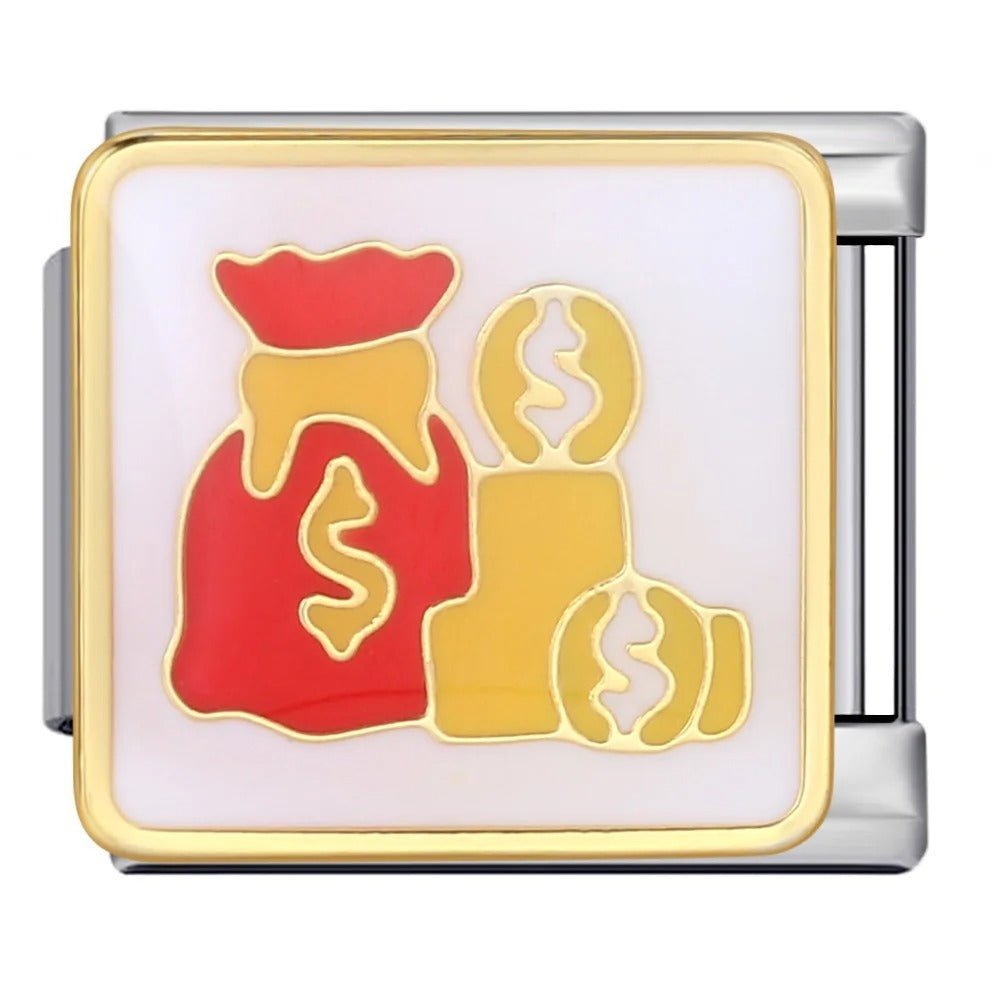 Money bags Italian charm 9mm gold coin design