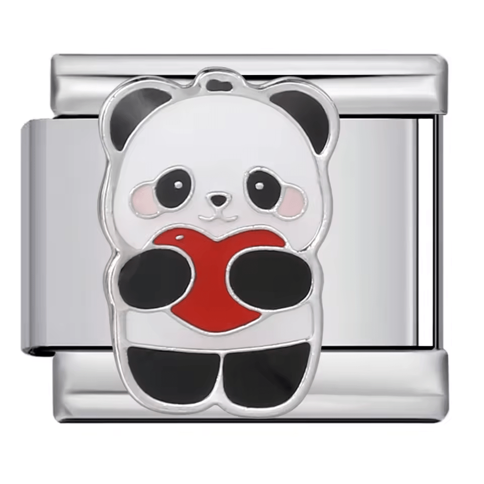 Panda holding red heart Italian charm 9mm