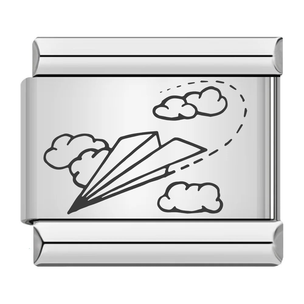 Paper airplane with clouds Italian charm 9mm