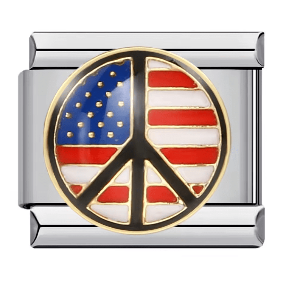 Peace USA Italian charm 9mm American flag peace symbol design