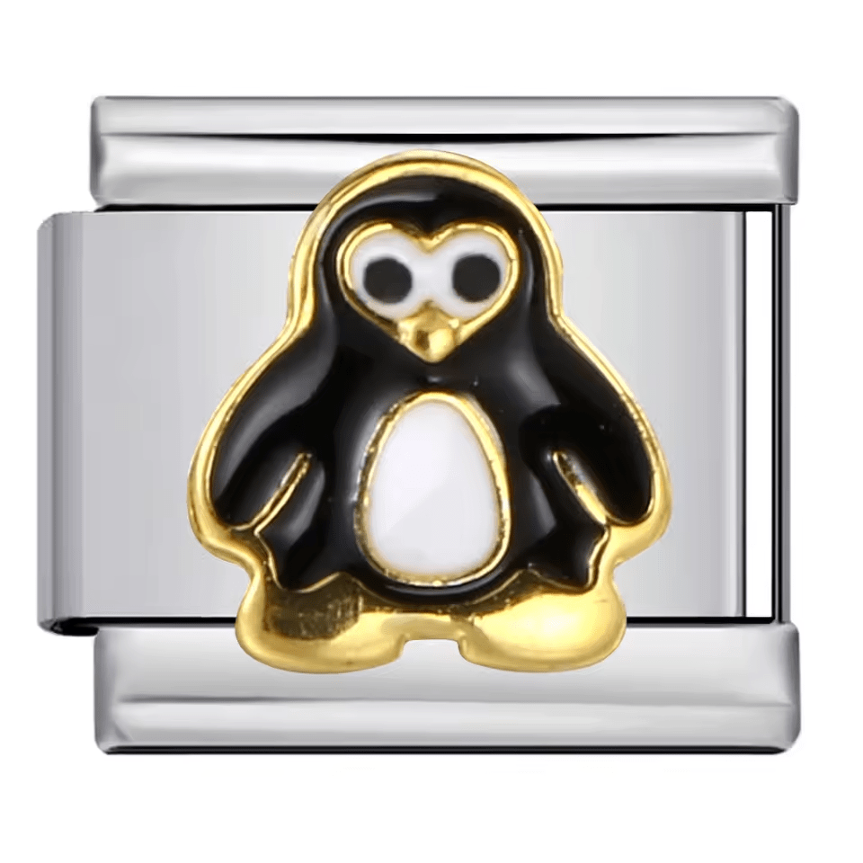 Penguin Italian charm 9mm black and white enamel penguin