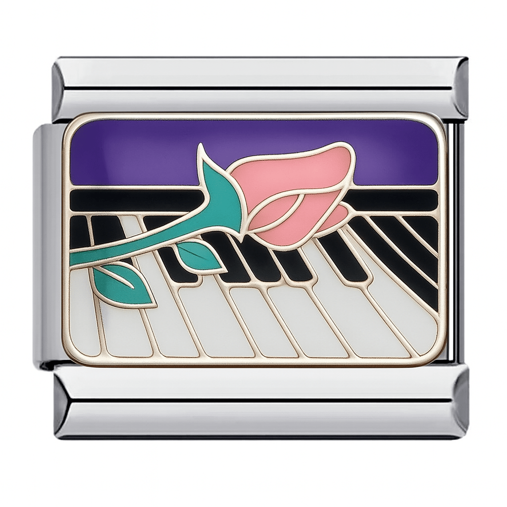 Piano keys with rose Italian charm 9mm music design