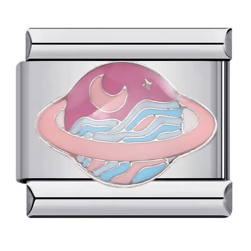Pink and blue planet Italian charm 9mm stainless steel bracelet link