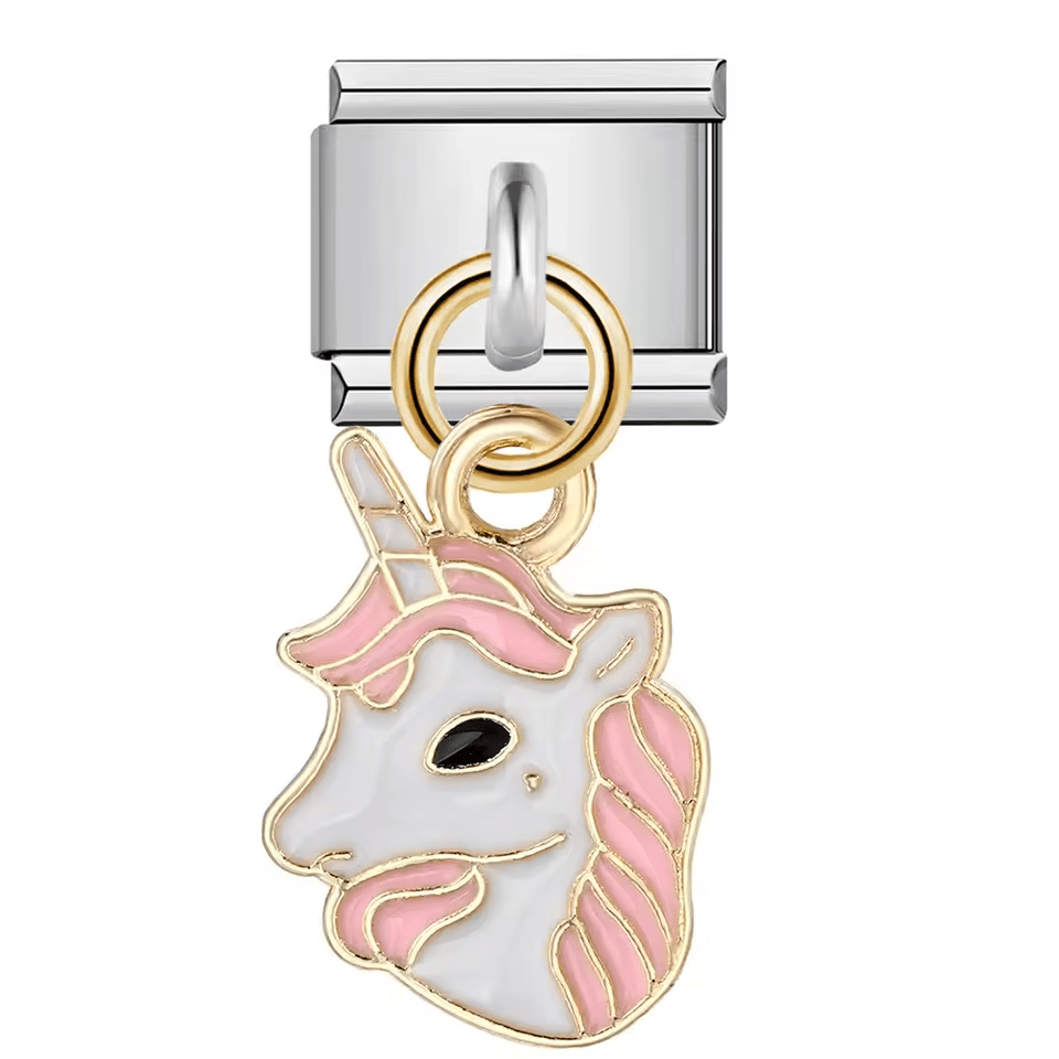 Pink and gold unicorn Italian charm link for Charmette and Nomination-style 9 mm bracelets