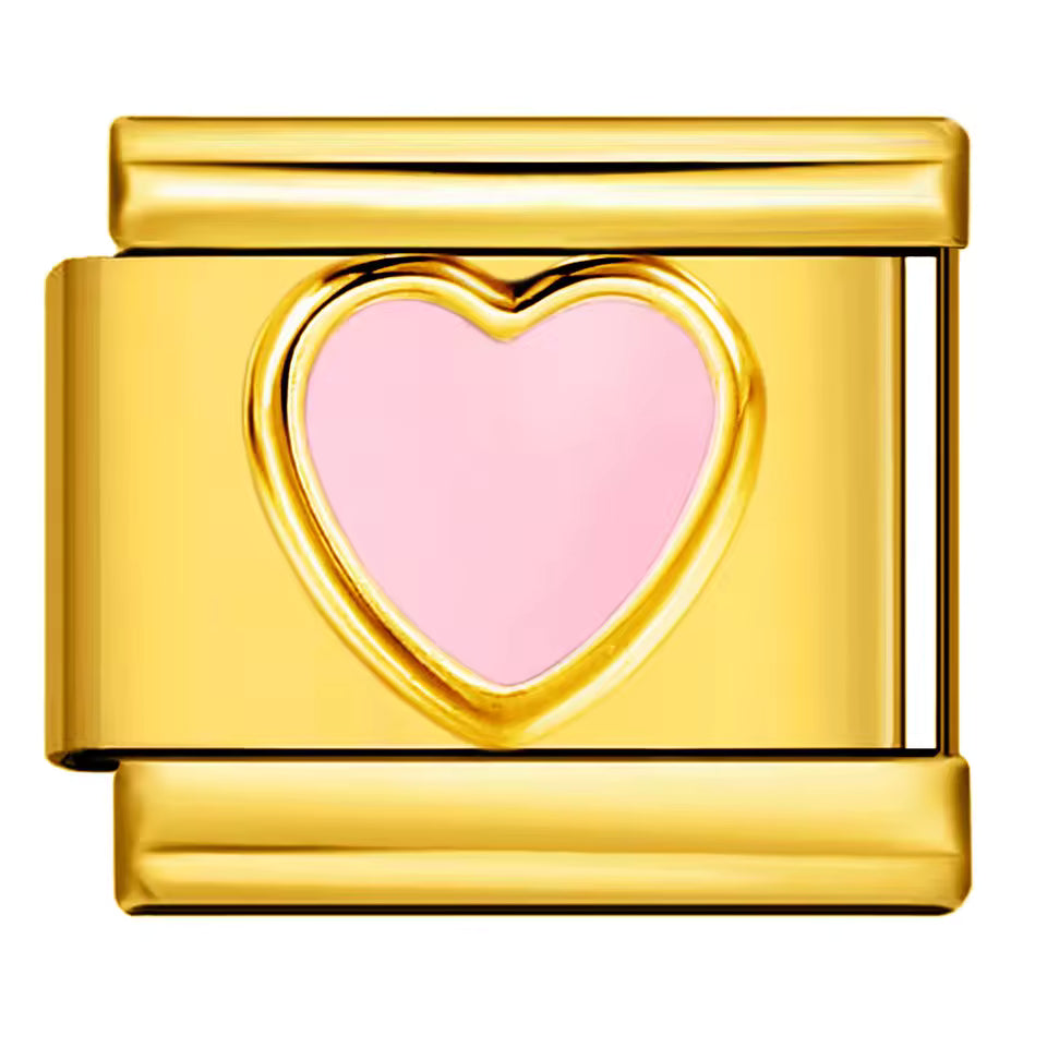 Pink heart Italian charm 9mm Gold