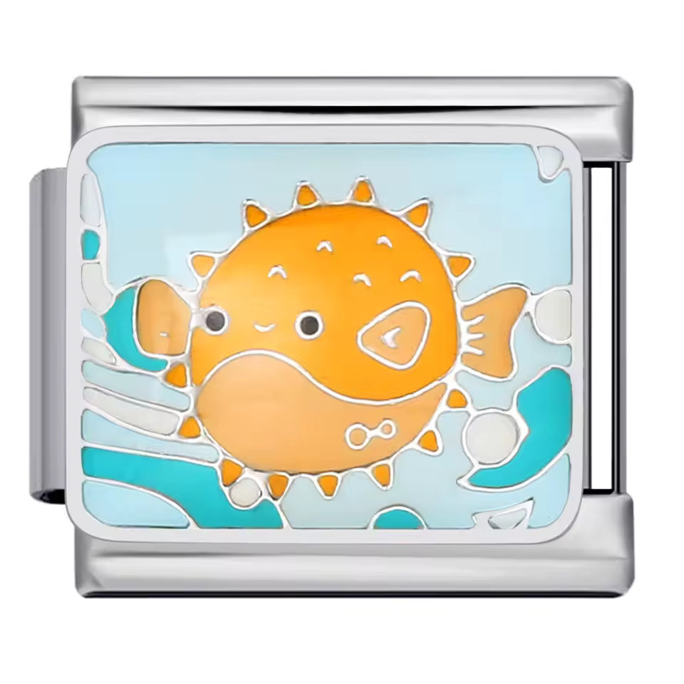 Pufferfish ocean Italian charm 9mm