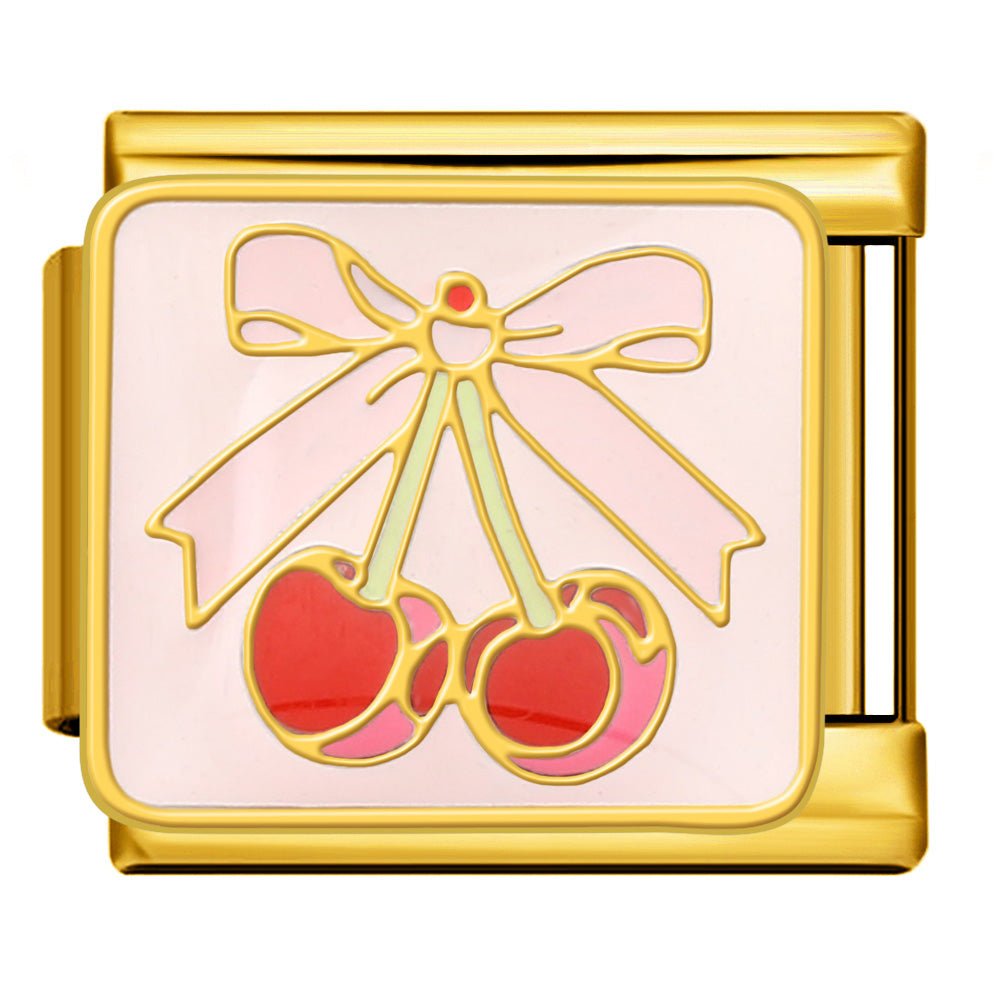 Red cherry bow charm on Italian charm bracelet