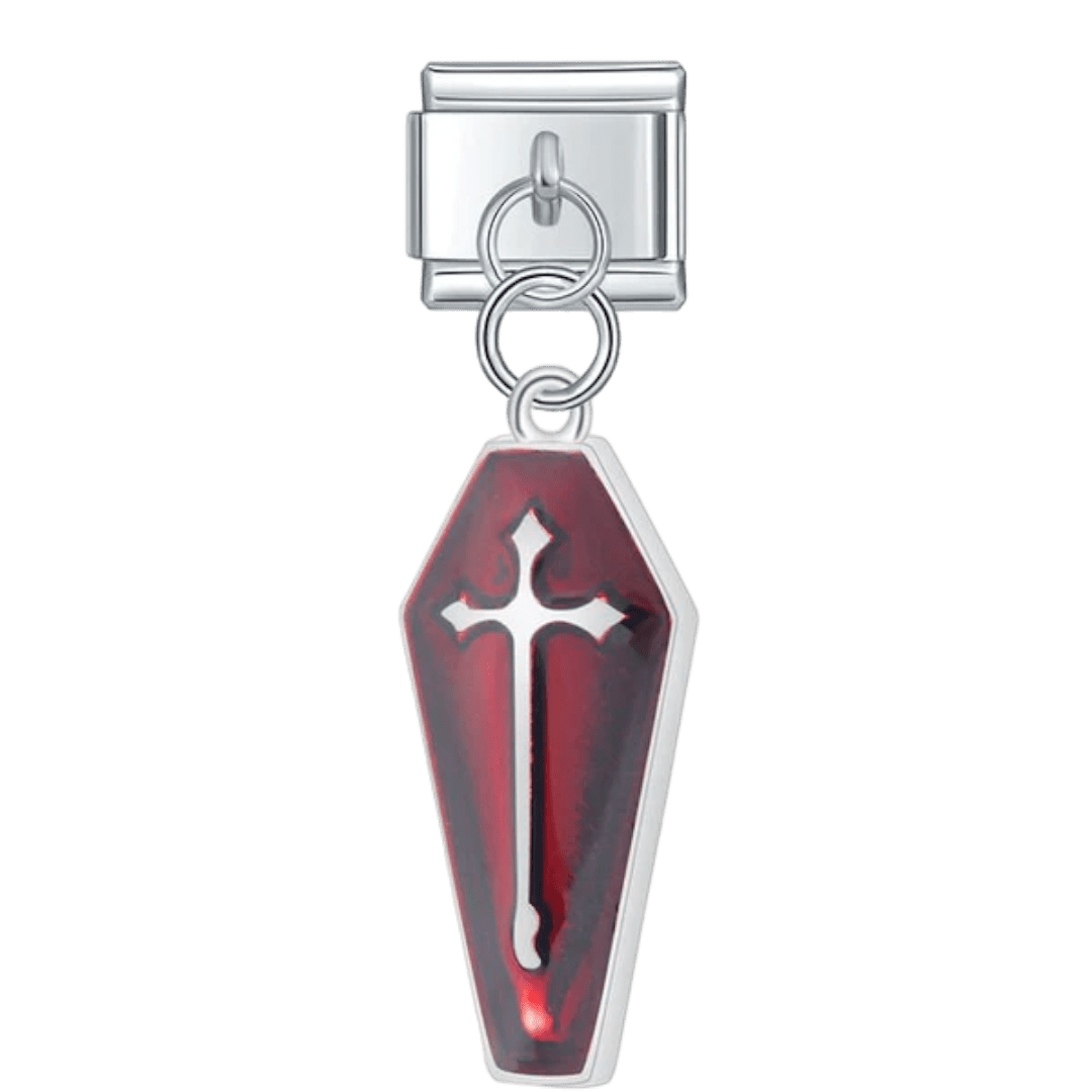 Red coffin cross dangle gothic Italian charm 9mm for Italian charm bracelet