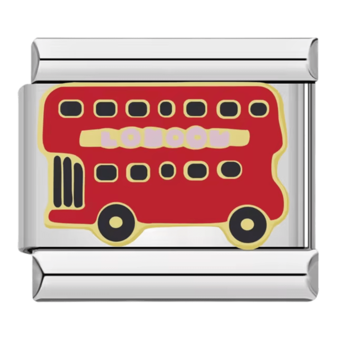 Red double decker bus London travel design 9mm Italian charm