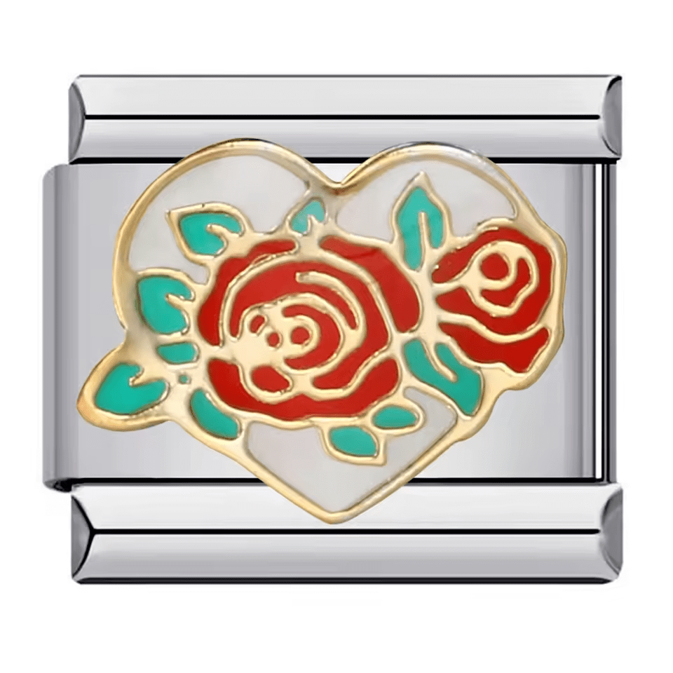 Rose heart Italian charm 9mm floral heart design