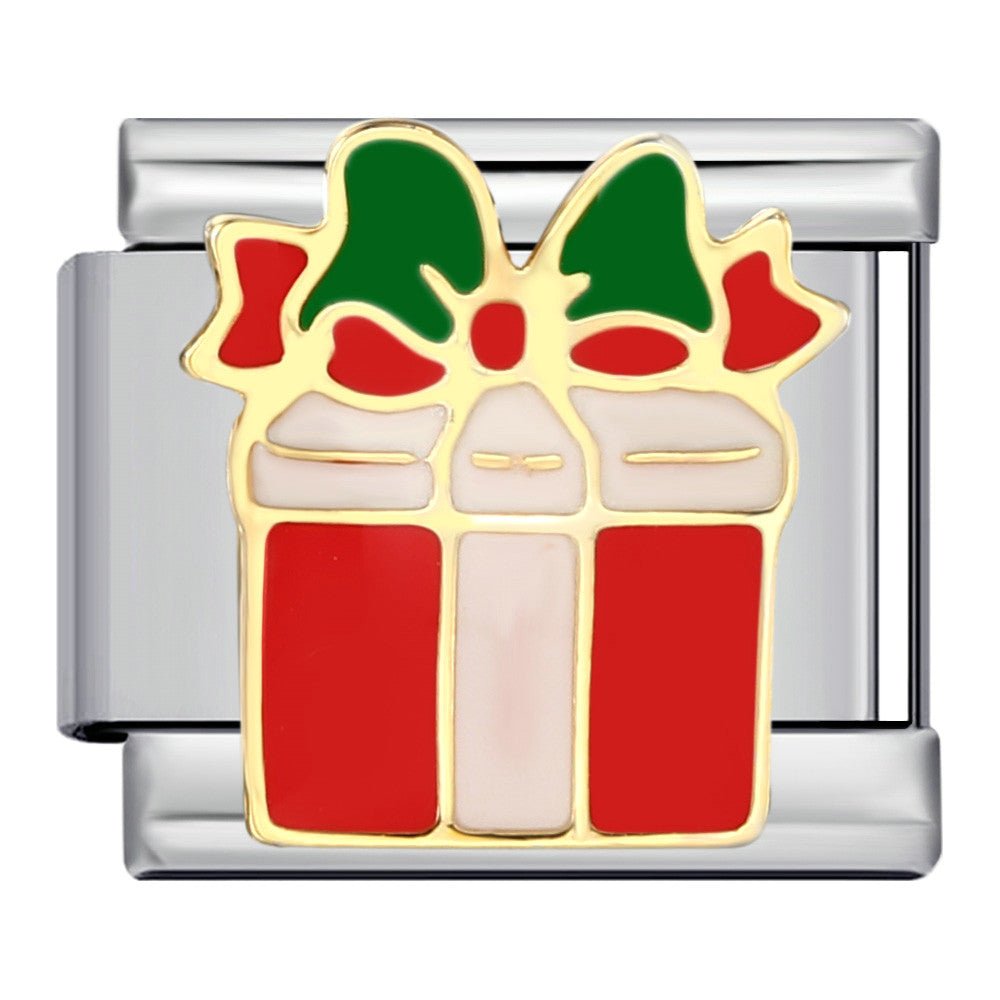 Silver Christmas present Italian charm 9mm